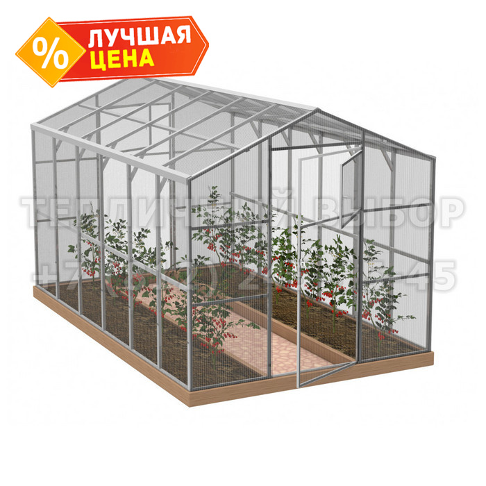 Теплица из поликарбоната Усиленная Домиком 2,3х4 h=2.1 м профиль 25х25 мм 